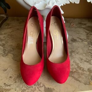 Jessica Simpson - Elegant Red High Heels with Suede Finish